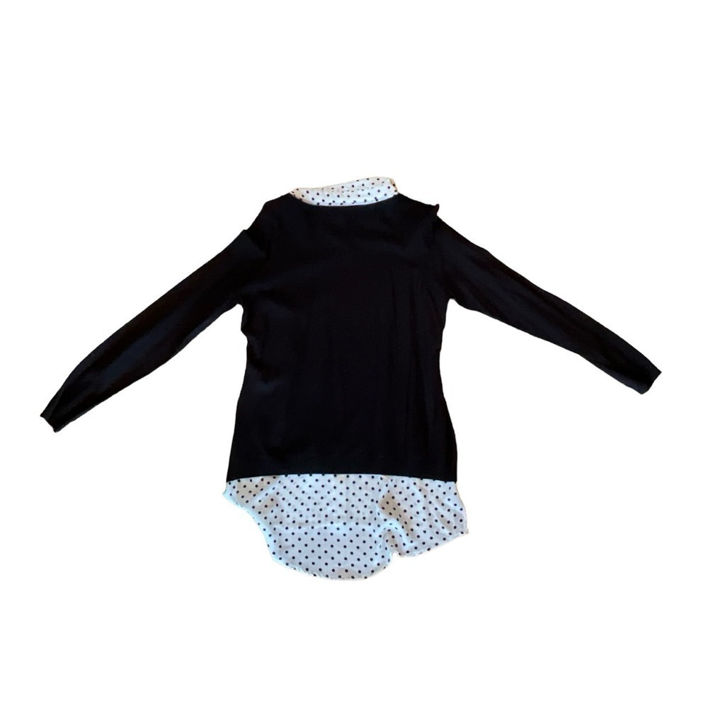 Adrianna‎ Papell Blouse Top Women's Size M Black Polka Dot Long Sleeve Pullover
